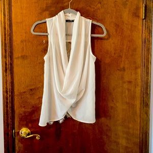 Sheer down neck lace back blouse